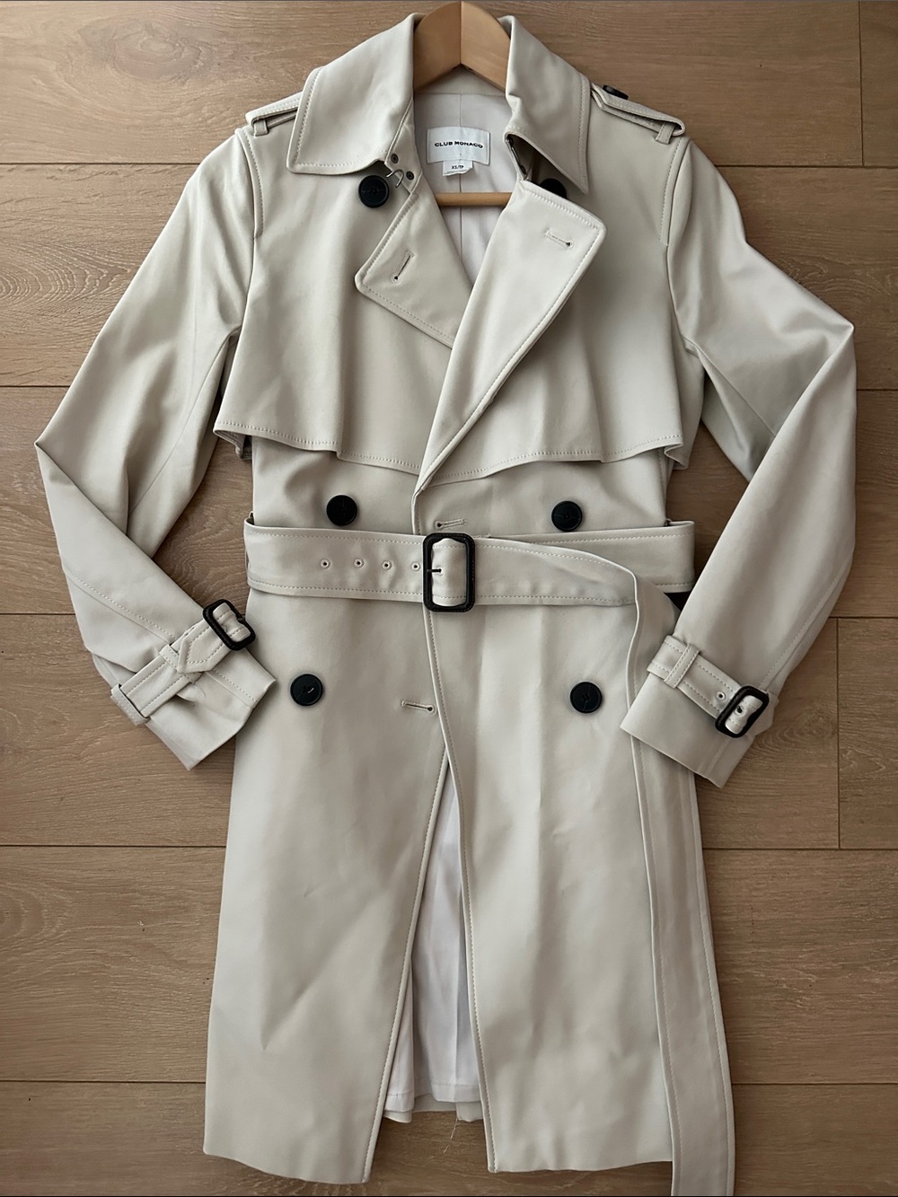 Club Monaco Cream Double-Breasted Trench Coat with Belt